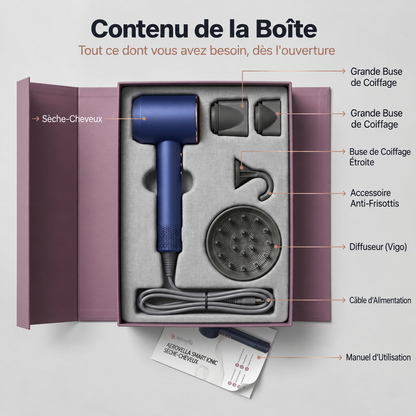 Sèche-cheveux ionique intelligent Aerovella pour des cheveux sans frisottis