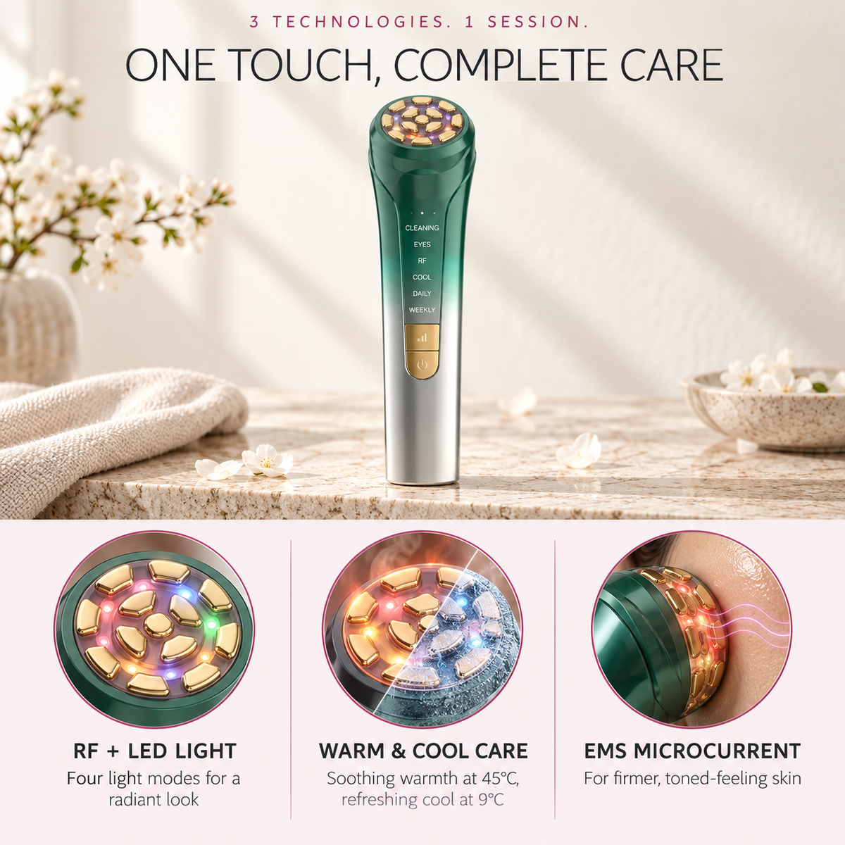Nuvelle Pro RF Facial Wand | 6-in-1 LED Skin Device