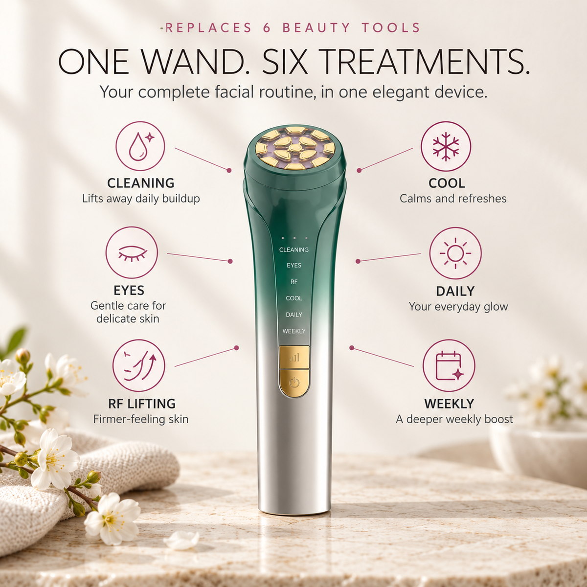 Nuvelle Pro RF Facial Wand | 6-in-1 LED Skin Device