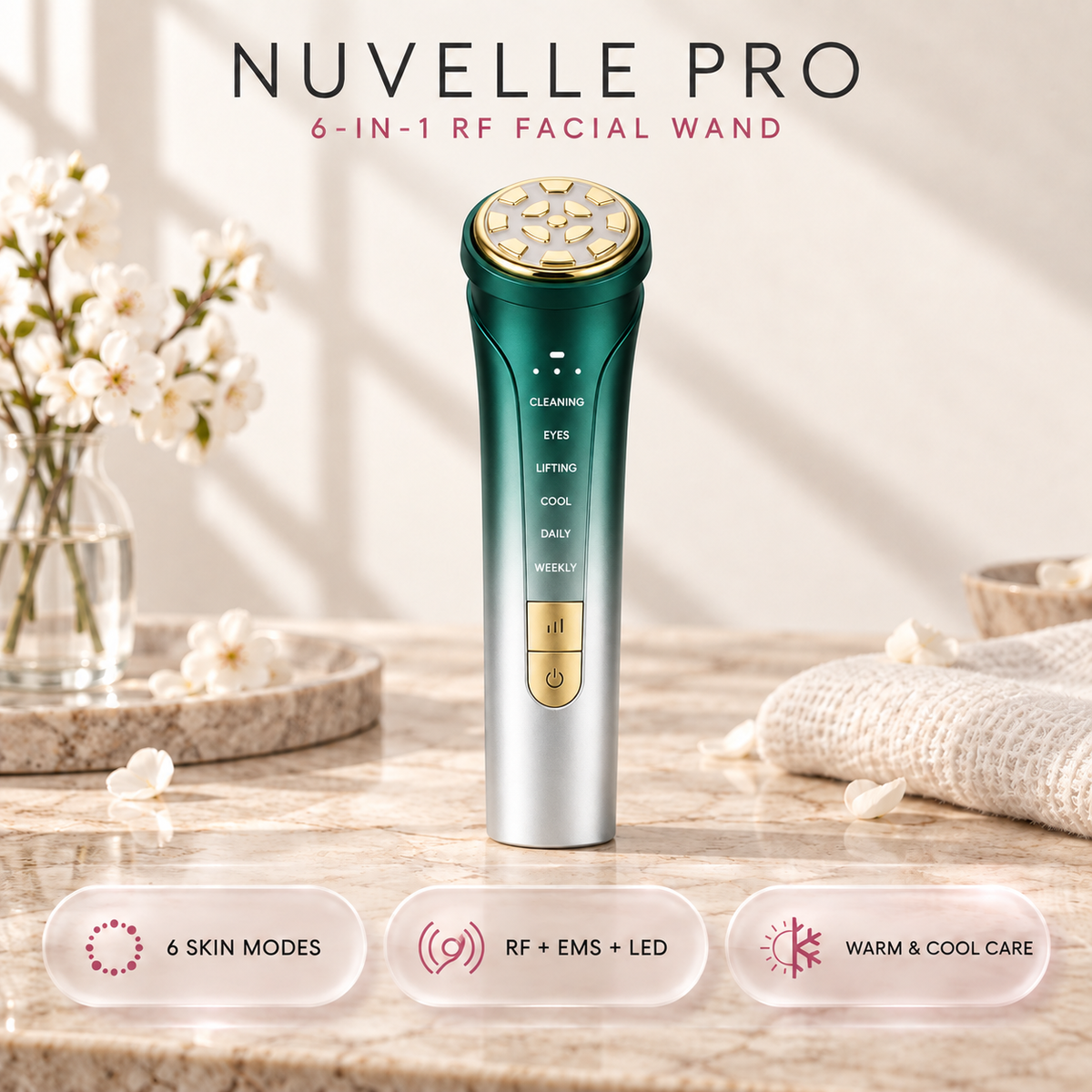 Nuvelle Pro RF Facial Wand | 6-in-1 LED Skin Device